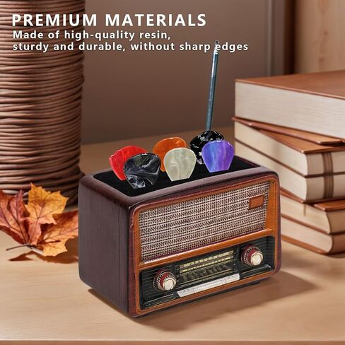 Vintage Radio Style Guitar Pick Display Stand, Resin Guitar Pick Holder for Desk, Unique Music-Themed Decor and Gift for Guitarists, Musicians, & Music Lovers in Saudi Arabia