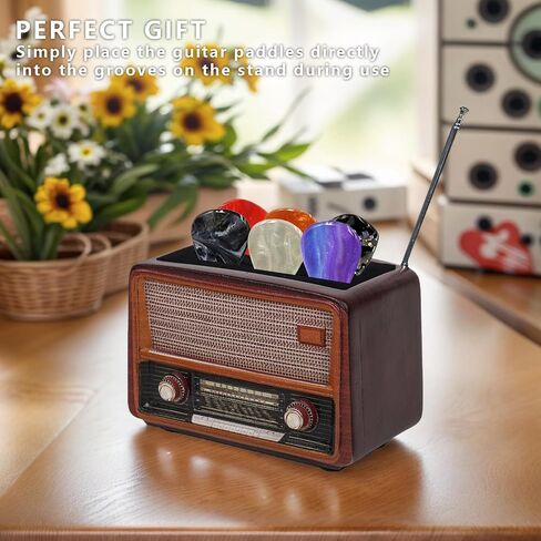 Vintage Radio Style Guitar Pick Display Stand, Resin Guitar Pick Holder for Desk, Unique Music-Themed Decor and Gift for Guitarists, Musicians, & Music Lovers in Saudi Arabia