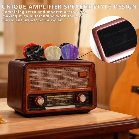 Vintage Radio Style Guitar Pick Display Stand, Resin Guitar Pick Holder for Desk, Unique Music-Themed Decor and Gift for Guitarists, Musicians, & Music Lovers in Saudi Arabia