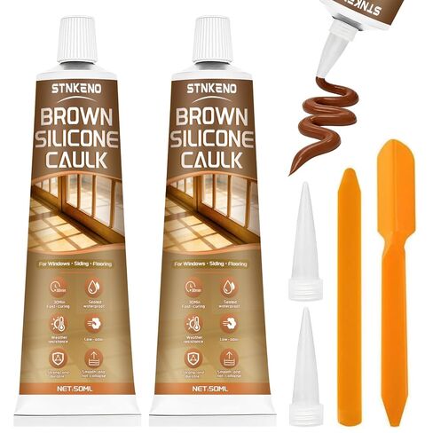 Brown Silicone Caulk, 3.53 Oz Brown Silicone Sealant Waterproof, Silicone Caulk Adhesive for Reliable and Effective Long-Lasting Protection for Doors, Windows, Siding, Roofing, Flooring in Saudi Arabia