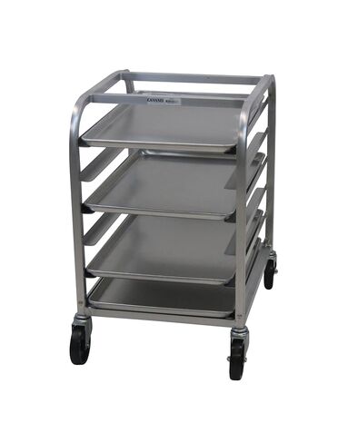 Channel 431A Bun Pan Rack, Under-Counter, Heavy-Duty Aluminum Construction, Multi-Purpose Rack, 6 Pan Capacity, 4" Spacing, with 5" Swivel Non-Marking Casters, 32" H x 20.5" W x 26" D in Kuwait