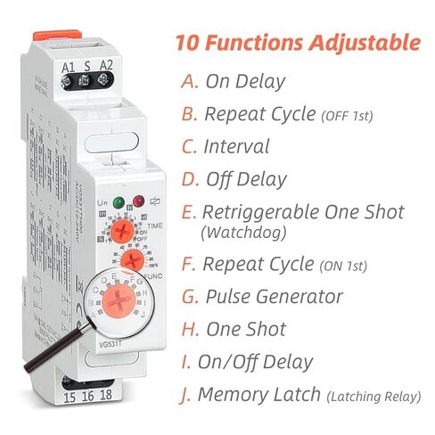 16A Multifunction Timer Relay 12V 24V 220V 230Volt AC with 10 Functions Din Rail Off Delay Time Relay in Kuwait