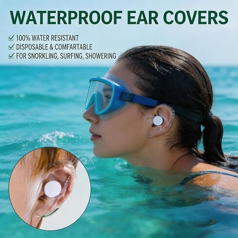 120 PCS Waterproof Ear Covers for Shower with Soft Cotton Ear Plugs, Disposable Ear Protectors for Swimming, Bathing, Surfing, Snorkeling, 2 Sizes for Adults and Kids (80L + 40S) in Kuwait
