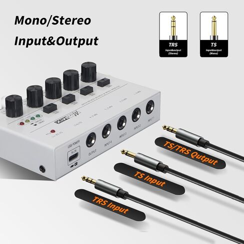 Horse Audio Mixer Line Mixer, 4-Channel Stereo Line Mixer for Sub-Mixing, Ultra Low Noise Operation, for Guitar, Microphone, Bass, Digital Keyboard, Suitable for Bar and Small Club, White in Kuwait