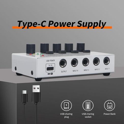 Horse Audio Mixer Line Mixer, 4-Channel Stereo Line Mixer for Sub-Mixing, Ultra Low Noise Operation, for Guitar, Microphone, Bass, Digital Keyboard, Suitable for Bar and Small Club, White in Kuwait