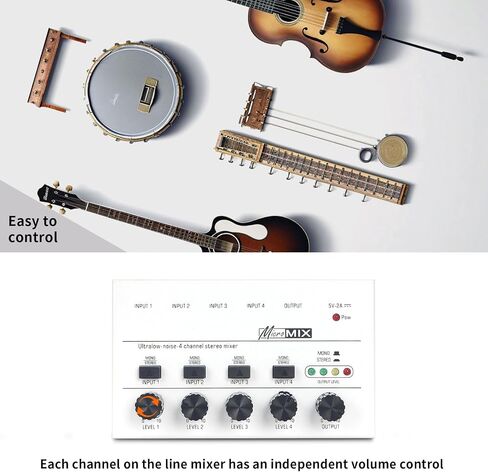 Horse Audio Mixer Line Mixer, 4-Channel Stereo Line Mixer for Sub-Mixing, Ultra Low Noise Operation, for Guitar, Microphone, Bass, Digital Keyboard, Suitable for Bar and Small Club, White in Kuwait