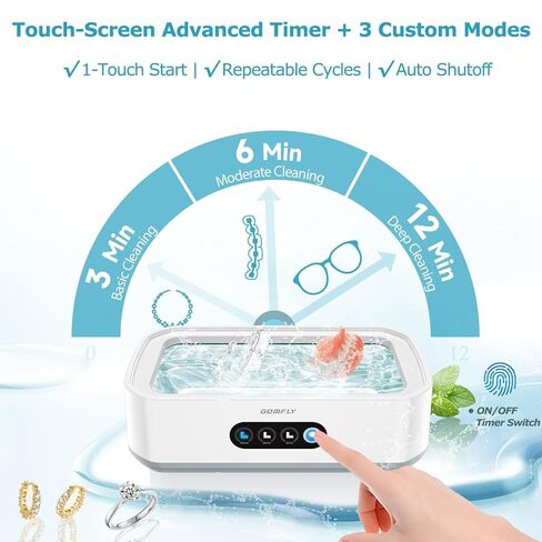Ultrasonic Jewelry Cleaner, 49 kHz Ultrasonic Cleaner Machine for Glasses, Jewelry, Rings, Earrings, Eyeglasses, Retainers, Dentures | 22 oz 304 Stainless Steel Tank, 3 Cleaning Modes in Kuwait