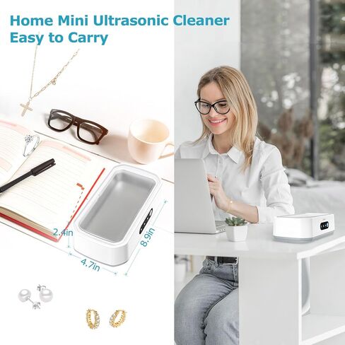 Ultrasonic Jewelry Cleaner, 49 kHz Ultrasonic Cleaner Machine for Glasses, Jewelry, Rings, Earrings, Eyeglasses, Retainers, Dentures | 22 oz 304 Stainless Steel Tank, 3 Cleaning Modes in Kuwait