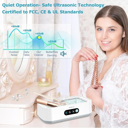 Ultrasonic Jewelry Cleaner, 49 kHz Ultrasonic Cleaner Machine for Glasses, Jewelry, Rings, Earrings, Eyeglasses, Retainers, Dentures | 22 oz 304 Stainless Steel Tank, 3 Cleaning Modes in Kuwait