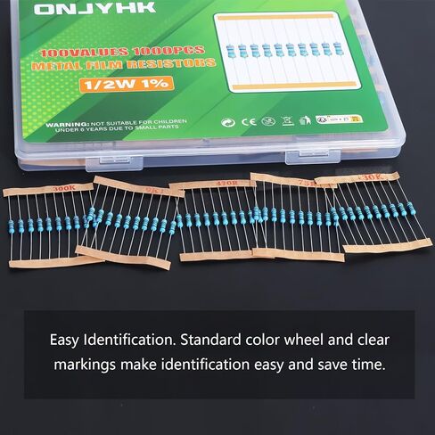 100Values 1000PCS 1/2W Resistors Assortment Kit 1 Ohm to 5.6M Ohm 1/2Watt 1% Metal Film Resistor Assorted Set in Kuwait