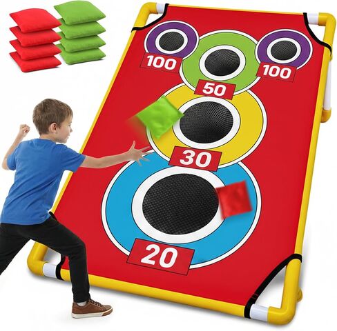 Cornhole Board with 21+ Games, 8 Bean Bags - Arcade Style Corn Hole Games for Adults and Kids, Portable Outdoor Yard Games for Kids & Family, Beach, Camping and Parties, 24x36 in Kuwait