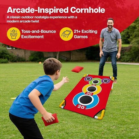 Cornhole Board with 21+ Games, 8 Bean Bags - Arcade Style Corn Hole Games for Adults and Kids, Portable Outdoor Yard Games for Kids & Family, Beach, Camping and Parties, 24x36 in Kuwait