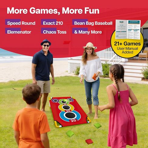 Cornhole Board with 21+ Games, 8 Bean Bags - Arcade Style Corn Hole Games for Adults and Kids, Portable Outdoor Yard Games for Kids & Family, Beach, Camping and Parties, 24x36 in Kuwait