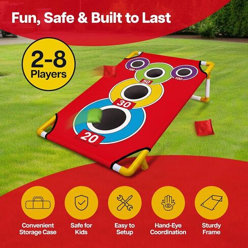 Cornhole Board with 21+ Games, 8 Bean Bags - Arcade Style Corn Hole Games for Adults and Kids, Portable Outdoor Yard Games for Kids & Family, Beach, Camping and Parties, 24x36 in Kuwait