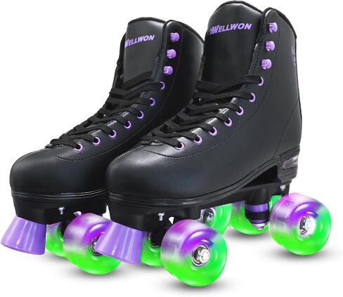 Roller Skate for Women, High-Top PU Leather Quad Skates for Beginner, Classic Double-Row Rollerskates for Adults Outdoor and Indoor Size 5/6/7/8/8.5/9/9.5/10 in Kuwait