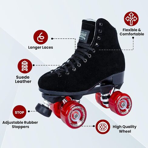 Sure Grip Boardwalk Unisex Outdoor Roller Skate - Suede Material, ABEC 3 Bearings, Soft 78A Motion 62mm Red Wheels - Polyurethane Wheel Material (Red Motion) in Kuwait