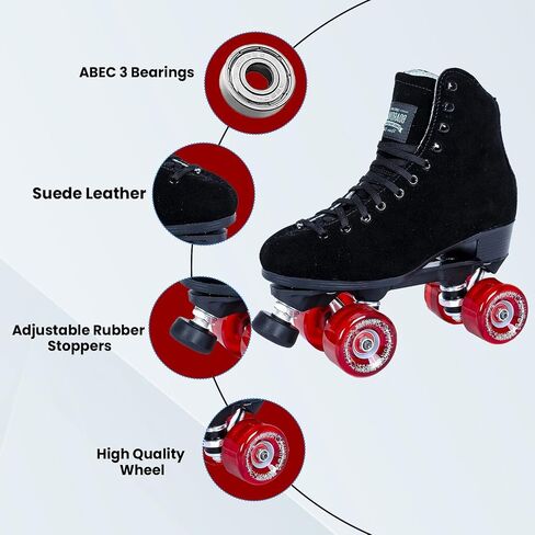 Sure Grip Boardwalk Unisex Outdoor Roller Skate - Suede Material, ABEC 3 Bearings, Soft 78A Motion 62mm Red Wheels - Polyurethane Wheel Material (Red Motion) in Kuwait
