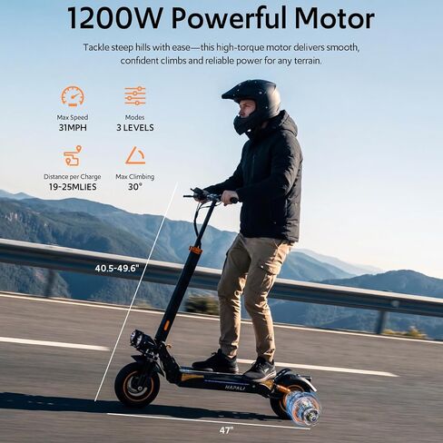 Off Road Electric Scooter, 1200W 25Miles Range 31 MPH,11" All Terrain Tire, Double Suspension,Disc Brakes Dual Suspension E-Scooter for Adults in Kuwait