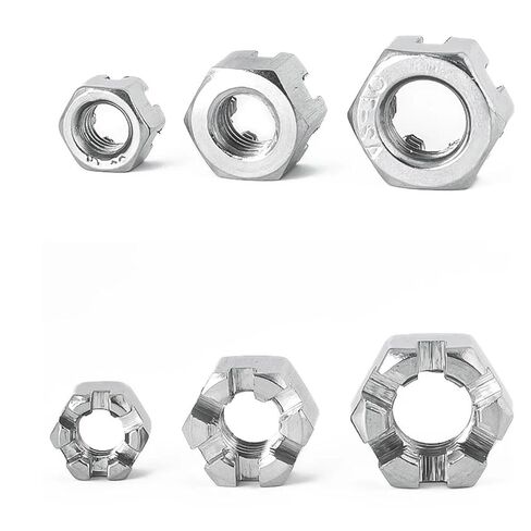 304 Stainless Steel Hexagon Slotted Nuts M6 M8 M10 M12 M14 M16 M18~M24 Thin Round Lock Head Hex Castle Crown Nut(M24-4PCS) in Saudi Arabia