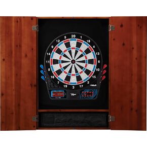 Viper Metropolitan Solid Wood Cabinet & Electronic Dartboard Ready-to-Play Bundle with Two Sets of Soft-Tip Darts and Integrated Storage in Multiple Stain Options in Kuwait
