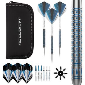 Accudart Steel Tip Dart Set 6.0-80% Tungsten Barrel - Gem Cut Pixel Grip - Polycarbonate Shafts - Standard Shape Flights - 6" Leather Case