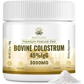 Bovine Colostrum Powder Supplement 3000 mg - Extra High 45% IgG Bovine Colostrum - Gut, Bone, Exercise, Immune - 50 Servings (1 Bottle)