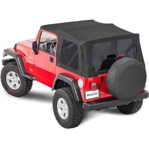 MasterTop Replacement Soft Top - Fits Jeep Wrangler TJ 1997-2006 - 40 Mil Polished Windows - Sound Absorbing Sailcloth Fabric - Marine Grade Stitching (Black Twill, Without Door Skins, Tinted Windows)