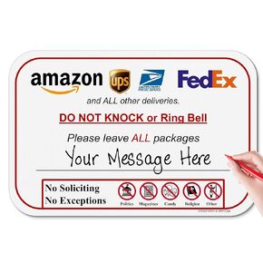 Leave Package Sign - Do Not Knock or Ring Doorbell, Dog will Bark, 6" x 9" No Rust PVC, Will Not Scratch, Easy to Mount with Included Adhesive, Made in USA by SPRYZZLE