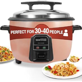 Wantjoin Rice Cooker - 42 Cups (Cooked) with Removable Non-Stick Bowl, 10L/10.56QT Commercial Stainless Rice Cooker with Keep Warm Function for Party, Family, Brown