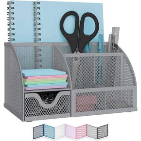 NEATERIZE Desk Organizer-Vibrant Colors Mesh Desktop Organizer and Holder for Pen, Pencil, Small Office Supplies and Stationary Accessories Storage Organization-Use for Dorm, College & School (Grey)