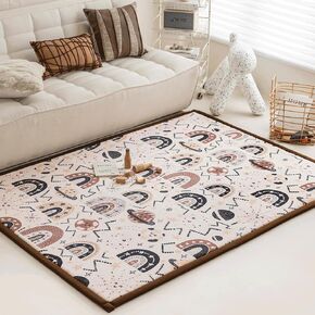 Loartee Rainbow Kids Play Mat - 1" Thick Baby Nursery Rug, Soft Crawling Mat for Toddlers, Coral Velvet Memory Foam Tummy Time Mat, Pink, 50"x50"