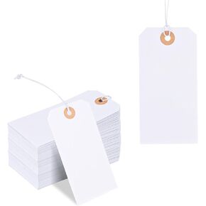 100pcs 120x60mm Large Price Tags with Strings, White Gift Tags Blank Marking Tags with Elastic Rope Attached Writable Hanging Merchandise Label Tags for Wedding Birthday Christmas Art Craft Packing