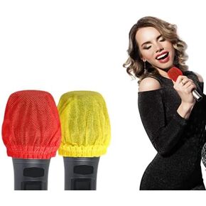 50 Pcs (25 Pairs) Disposable Microphone Cover, Non-Woven Handheld Microphone Windscreen Protective Cap for Karaoke(Red,Yellow)