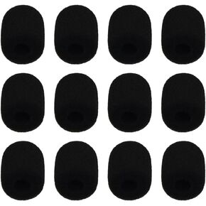 Kicada 12 Pack Lapel Headset Microphone Windscreen, Black Mini Microphone Covers Foam Mic Shield for Headset Microphone(Caliber 0.31inch, Size 0.87 x 1.18 inches)