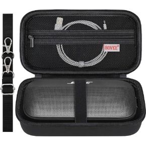 BOVKE Hard Travel Speaker Case for Bose SoundLink Flex Bluetooth Portable Speaker, Extra Mesh Pocket for Bluetooth Speakers Bose Charger, Charging Cables, Black (W/Shoulder Strap)