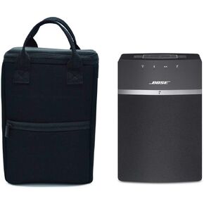 Portable Travel Storage Carrying Case Cover Skin Pouch Bags for Bose Sound Touch 10 Wireless Speaker Wireless Music System with Handle Straps and Adapter Power Pocke(Black)