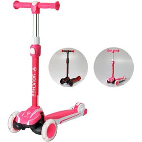 3 Wheels Kick Scooter for Kids Ages 5-12, with Built-in LED Light-Up Wheels, Adjustable Handlebar, Non-Slip Deck and Reliable Brake, Lean-to-Steer Self Balancing.
