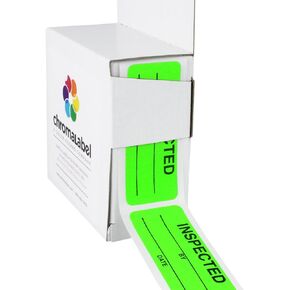 ChromaLabel 1 x 2.25 Inch Inspection Stickers for Inventory Management, Imprinted Inspected by Stickers - 200 per Dispenser Box, Fluorescent Green Stickers