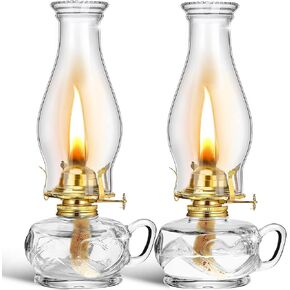 CHNLML 2 Pieces Chamber Oil Lamps for Indoor Use Vintage Kitchen Decor Kerosene Lantern Glass Lamp with Handle, Large Hurricane Rustic Home Decorative Lighting
