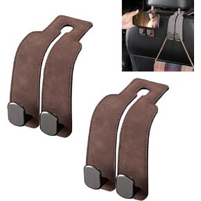 Car Headrest Hooks, Rear Seat Organizer, Leather Hooks for Wallets, Bags and Cell Phones (Black-2Pc)