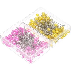PATIKIL Pearlized Sewing Pins, 2 Set Stainless Steel Ball Head Needle Straight Quilting Pin for Dressmaker Decorations, Golden Pink