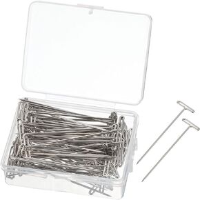 uxcell T Pins, 100 Pcs 1.5 Inch - Nickel Plated Steel Wire Wig T-pins with Plastic Box, Sewing Pins for Blocking Knitting Modelling Craft (Silver)