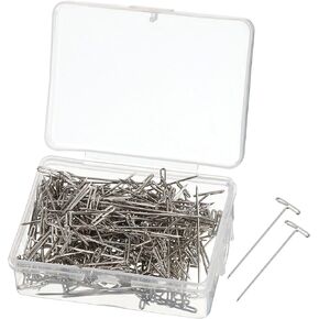 uxcell T Pins, 100 Pcs 1.5 Inch - Nickel Plated Steel Wire Wig T-pins with Plastic Box, Sewing Pins for Blocking Knitting Modelling Craft (Silver)