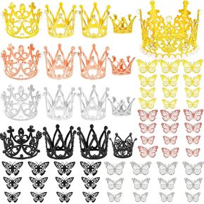 LACGO 148 PCS Bridal Flower Bouquet Accessories - 36 Gold Butterfly 12 Crowns Bouquet Corsages 100 Diamond Pins Easter Flower Arrangements Cake Topper Decoration for Wedding Birthday Baby Shower Party