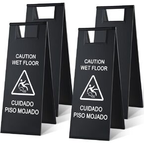 LEIFIDE 4 Pcs Stainless Steel Wet Floor Caution Sign Bulk 8.8 Pound Portable Foldable Handle Bilingual Safety Sign for Kitchen Restaurant Shop Commercial Use Avoid Fall and Slip Accident (Gold)