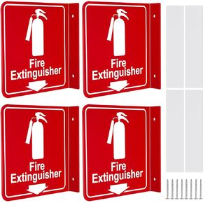 4 Pcs Fire Extinguisher Signs with Pre Drilled Mounting Holes Fire Extinguisher with Down Arrow Industrial Warning Signs with Screws and Adhesive Tapes for Home Office Business