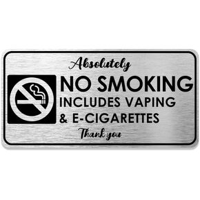 Maoerzai No Smoking Sign, Absolutely No Smoking No Vaping Signs for Business, No Smoking Sign for Home, Office, Restaurant Wall Decor. (Silver)