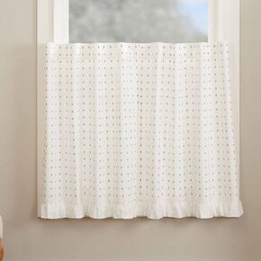 Piper Classics Abigail Ruffled Roman Valance Curtain, 24" Long x 40" Wide, Off White with Red Dots