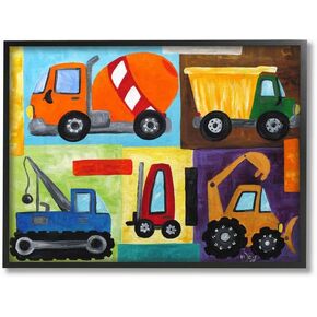 The Kids Room by Stupell Construction Trucks Rectangle Wall Plaque Set, 11 x 0.5 x 15, Proudly Made in USA