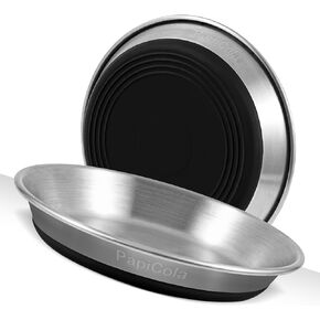 Basic Cat Bowls, Dog Food Bowls, 2Pcs Food Grade 304 Stainless Steel Cat Dishes, Wide and Shallow Design Reducing Whisker Fatigue, Non-Slip Silicone Bottom, Heavy Duty, Metal Plates for Cat and Puppy